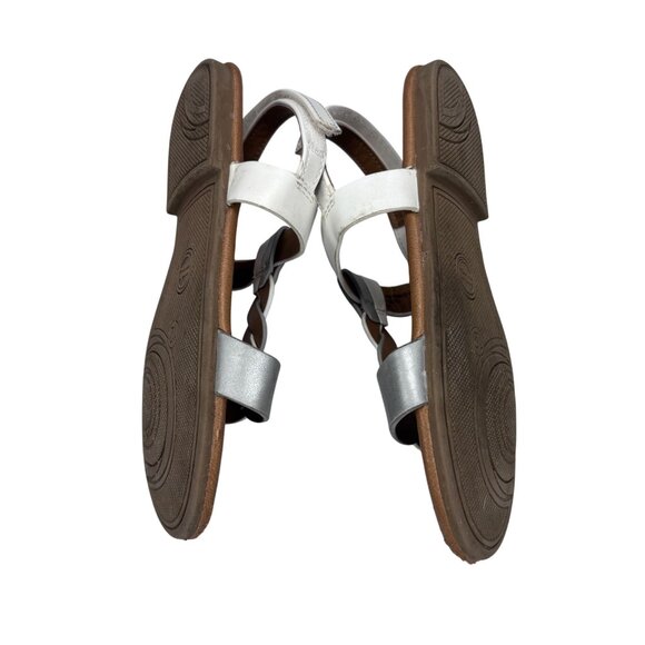 Girls Silver & White Braided Strap Sandals Size 12 Synthetic Material Adjustable - Picture 6 of 7